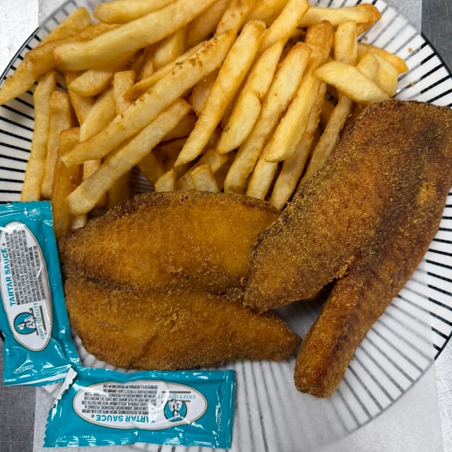 26. Fried Tilapia Fish with French Fries.